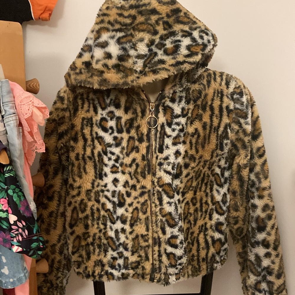 Leopard Print Plush  Hoodie